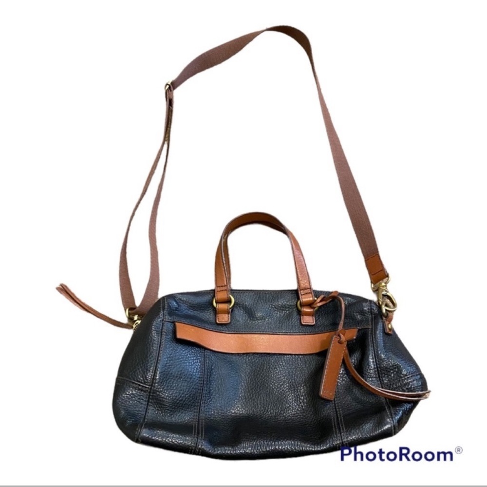 Fossil black pebbles leather purse with tan leather accents